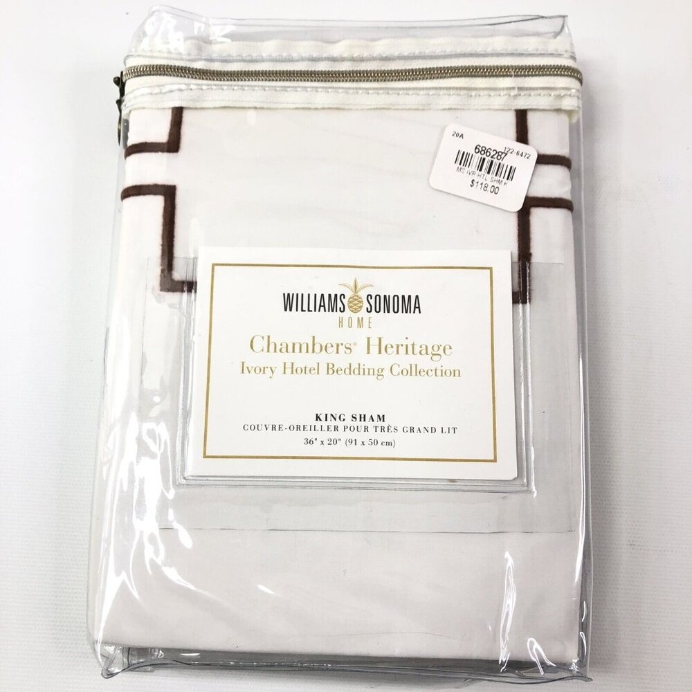 Williams Sonoma King Sham Chambers Heritage Ivory Hotel Bedding 36x20